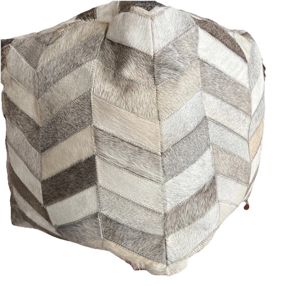 Geometric Pouf Cowhide Genuine Leather 15x15x15